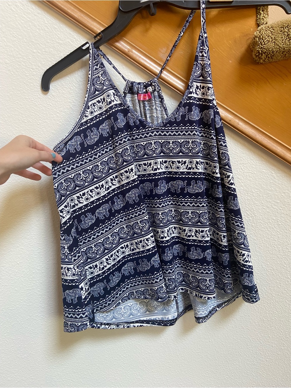 Blue Elephant + Paisley Split Back Hippie Tank like new juniors / YA size L